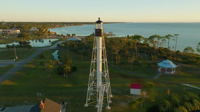 Drone circling the Cape San Blas Lighthouse in Port St. Joe, Florida