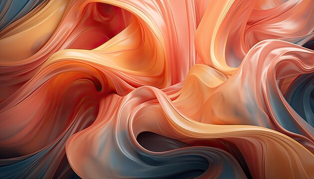 abstract background with waves, paint and plastic texture, coral and yellow colors