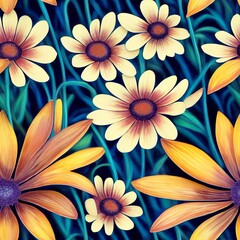 Fototapeta premium AI generated illustration of a Vibrant Floral Seamless Pattern Tile