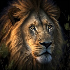 AI generated illustration of a stunning Lion in the nature