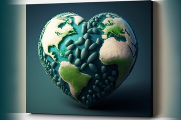 AI generated illustration of heart shaped earth