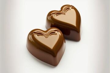 AI generated illustration of two heart-shaped chocolate candies on a white background