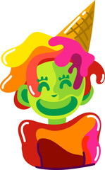 graphic illustration of a happy child with his ice cream in color vector form, this vector is good for covers, logos, banners