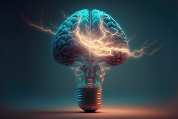 AI generated illustration of a human brain covering light bulb