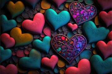 Obraz premium AI-generated illustration of colorful 3D hearts background. Love concept.