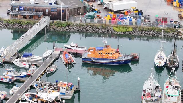RNLI lifeboat Newlyn Harbour Cornwall drone,aerial
