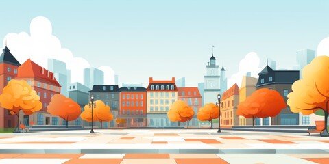 Abstract illustration of a town square.  - obrazy, fototapety, plakaty