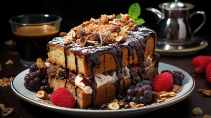 Fototapeta premium Nutella Banana Cake Professional Photography, Background Image, Hd