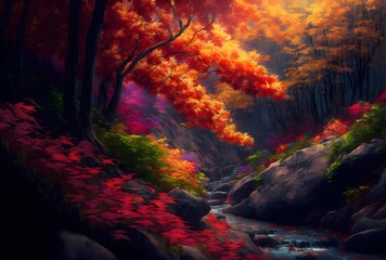 AI generated illustration of colorful trees during the autumn.