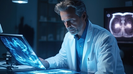 Doctor checking x-ray film in medical laboratory at hospital. - obrazy, fototapety, plakaty