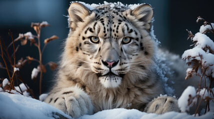 Obraz premium Photograph Snow Leopard Sitting White Snowy , Background Image, Hd