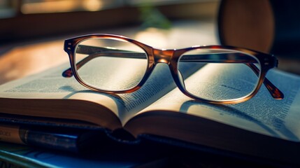 glasses on book   generated by AI