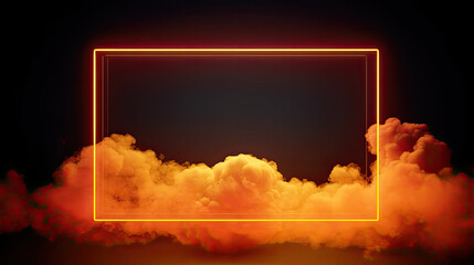 Futuristic Background Design. Cloud Formation with Orange and Yellow, Rectangle shaped Neon Frame. copy space for text