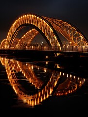 Obraz premium An openwork pedestrian bridge with external lighting at night. Generated by AI.