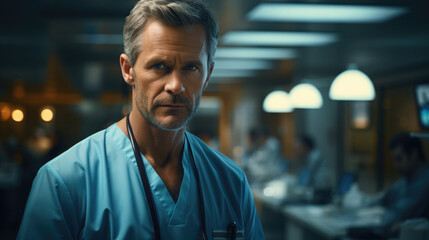 Fototapeta premium Portrait Of A Surgeon Doctor In Hospital, Background Image, Hd