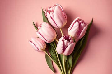 Naklejka premium AI-generated illustration of tulip flowers isolated on pink background