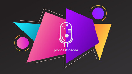 PODCAST DARK BACKGROUND WITH GEOMTRIC SHAPE GRADIENT  COLOR SIMPLE TEMPLATE DESIGN VECTOR. GOOD FOR COVER DESIGN, BANNER, WEB,SOCIAL MEDIA