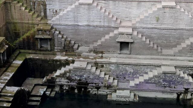 ancient stone unique stepwell architecture at day from different angle angle