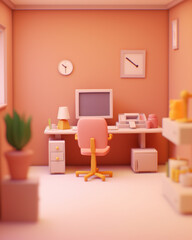 3D Render of Closeup Low Poly Office Room Cubicle
