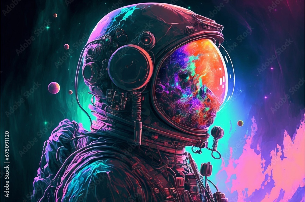 Wall mural ai generated illustration of an astronaut head in the cosmos