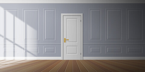 classic empty room interior design with door window light effect vector illustration