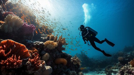 scuba diver and coral reef  generated by AI 
