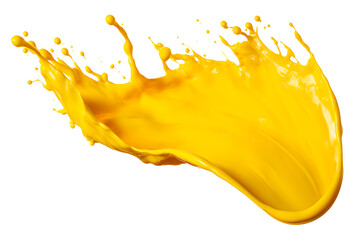 yellow paint splash isolated on transparent background - splashing effect design element PNG cutout - obrazy, fototapety, plakaty