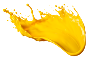 yellow paint splash isolated on transparent background - splashing effect design element PNG cutout
