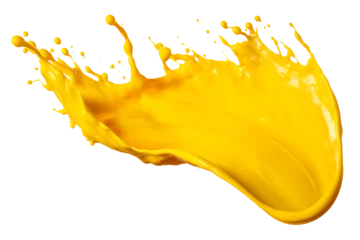 Rolgordijnen yellow paint splash isolated on transparent background - splashing effect design element PNG cutout © sam