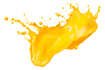 Gordijnen yellow paint splash isolated on transparent background - splashing effect design element PNG cutout © sam