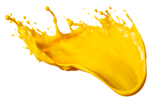 yellow paint splash isolated on transparent background - splashing effect design element PNG cutout