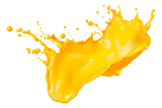 yellow paint splash isolated on transparent background - splashing effect design element PNG cutout