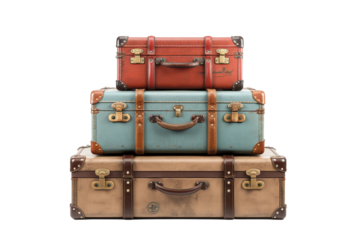 Set of Vintage suitcases isolated on white background