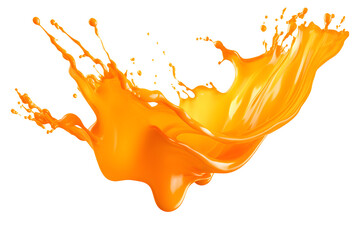 orange paint splash isolated on transparent background - splashing effect design element PNG cutout