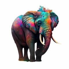 AI generated illustration of a rainbow watercolor elephant isolated on a white background
