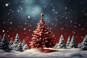 christmas tree decorations, santa claus with gifts, snowman in the snow, christmas gift boxes	