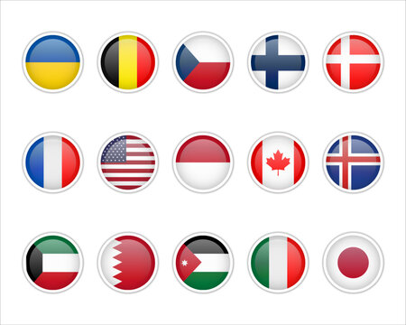 Set of Round Flags world badge emblem
