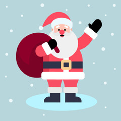 Santa Claus stand and holding his gift bag. Cute Santa Claus vector illustration. Cartoon holiday character.