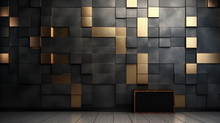 abstract background with squares, Luxurious 3D texture wall with a dark geometric backdrop,...
