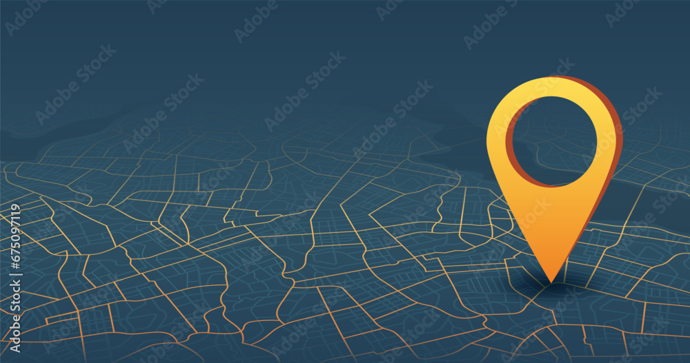 Wall mural Destinations. Gps tracking map. Track navigation pins on street maps, navigate mapping technology and locate position pin. Futuristic travel gps map or location navigator vector illustration