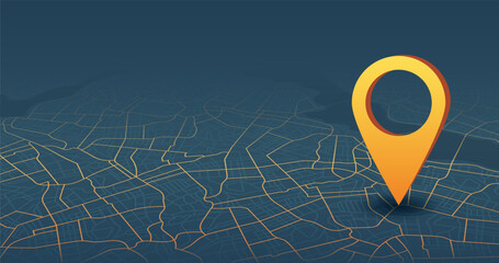 Destinations. Gps tracking map. Track navigation pins on street maps, navigate mapping technology and locate position pin. Futuristic travel gps map or location navigator vector illustration - obrazy, fototapety, plakaty