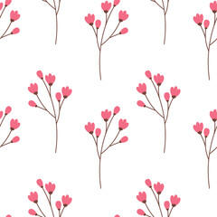 Seamless pattern of blooming spring branches in trendy bright shades. Abstract background texture. 