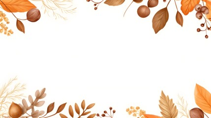 Autumn, Thanksgiving and Harvest Day frame with hand drawn colorful leaves, berries, acorns. Fall seasonal background with cozy elements. Vector illustration.
