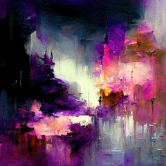 AI generated illustration of an abstract painting with blue and purple paints dominating in it