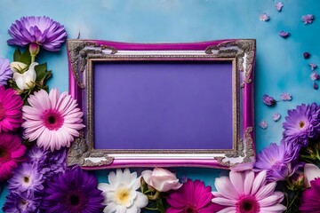 Photo frame surrounded by flowers 