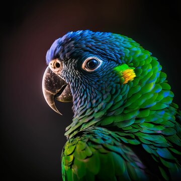 AI generated illustration of a Blue-headed macaw parrot on an isolated background