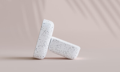 Terrazzo marble podium for product presentation. Natural beauty pedestal, 3d illustration