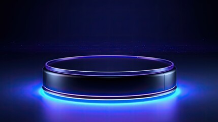 3D realistic empty neon color podium on dark blue back