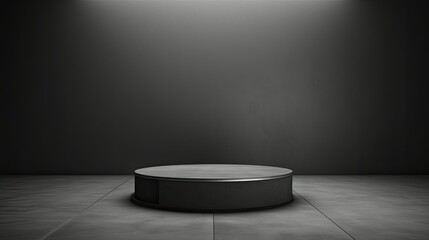 3D realistic empty podium standing studio room on gray - obrazy, fototapety, plakaty