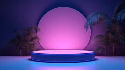 3D rendering of minimal neon product podium background